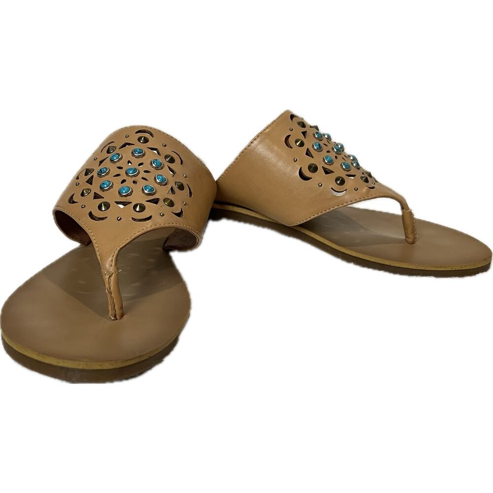 LUCKY BRAND Women’s Laser Cut and Embellished Sandals 8.5 Boho Western Neutral